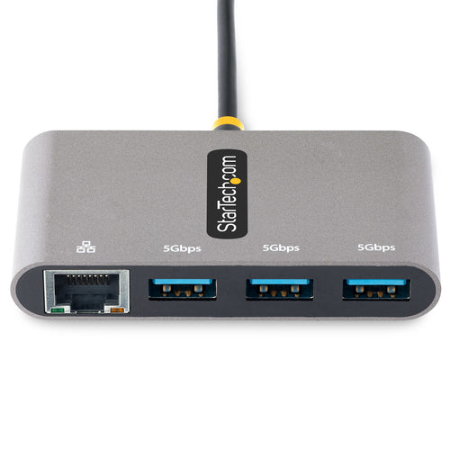 StarTech.com 3-Port USB-C Hub with Ethernet - 3x USB-A - Gigabit Ethernet - USB 3.0 5Gbps - Bus-Powered - 1ft/30cm Long USB Type-C Host Cable - GbE - Portable USB-C to USB-A Hub