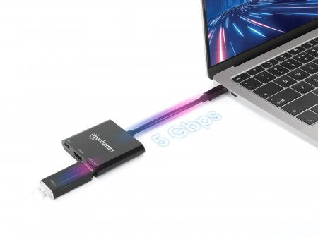 Manhattan USB-C Dock/Hub, Ports (x3): HDMI, USB-A and USB-C, With Power Delivery (100W) to USB-C Port (Note additional USB-C wall charger and USB-C cable needed), Universal for all devices, Cable 10cm, Black, Three Year Warranty