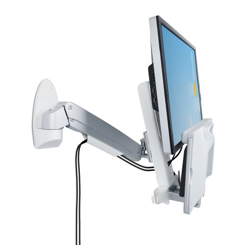 StarTech.com Wall Mount Workstation, Full Motion Sit Stand Desk w/ Height Adjustable VESA Monitor Arm & Keyboard Tray, Ergonomic Wall Mounted Computer Workstation, Single 27"/32" Display