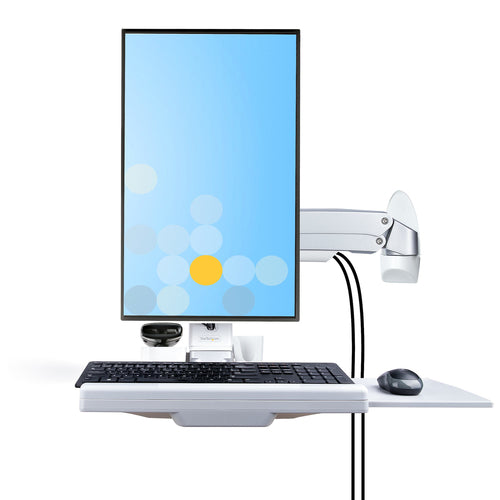 StarTech.com Wall Mount Workstation, Full Motion Sit Stand Desk w/ Height Adjustable VESA Monitor Arm & Keyboard Tray, Ergonomic Wall Mounted Computer Workstation, Single 27"/32" Display