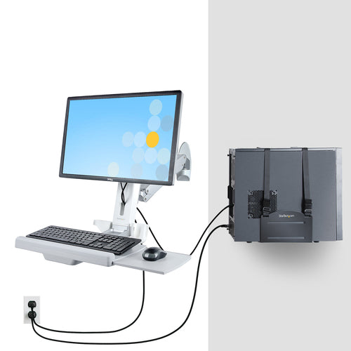 StarTech.com Wall Mount Workstation, Full Motion Sit Stand Desk w/ Height Adjustable VESA Monitor Arm & Keyboard Tray, Ergonomic Wall Mounted Computer Workstation, Single 27"/32" Display