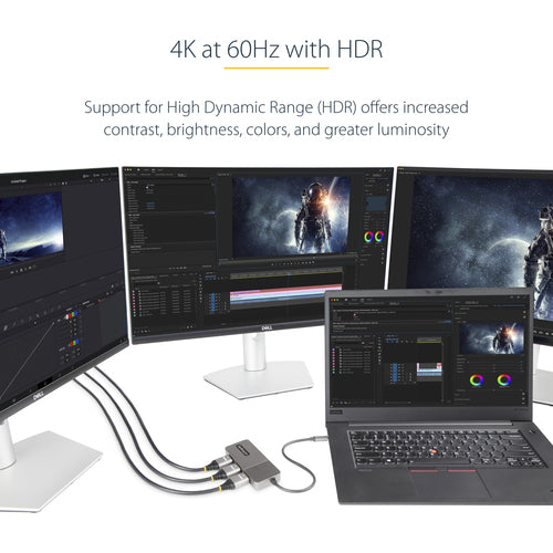 StarTech.com 3-Port USB-C MST Hub - USB Type-C to 3x HDMI Multi-Monitor Adapter for Laptop - Triple HDMI up to 4K 60Hz with DP 1.4 Alt Mode & DSC - HDR - 1ft (30cm) Cable - Windows Only
