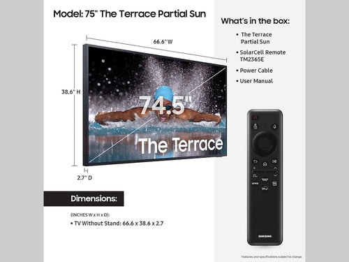 Samsung The Terrace QN75LST7DAFXZA TV 190.5 cm (75") 4K Ultra HD Smart TV Wi-Fi Black 2000 cd/m²