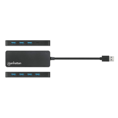 Manhattan USB-A Dock/Hub, Ports (x7): USB-A (x7), 5 Gbps (USB 3.2 Gen1 aka USB 3.0), External Power Supply Not Needed, Cable 15cm, SuperSpeed USB, Black, Three Year Warranty