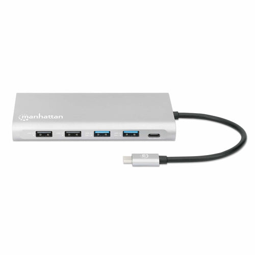Manhattan USB-C Dock/Hub with Card Reader and MST, Ports (x10): Ethernet, 4K HDMI (X3), USB-A (x3) and USB-C (x2), With Power Delivery (100W) to 1x USB-C Port (USB-C wall charger/ cable needed), MST = Multi-Stream Transport, Universal for all devices