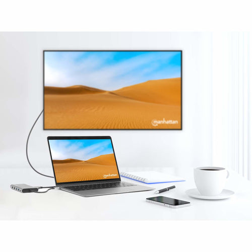 Manhattan USB-C Dock/Hub with Card Reader and MST, Ports (x10): Ethernet, 4K HDMI (X3), USB-A (x3) and USB-C (x2), With Power Delivery (100W) to 1x USB-C Port (USB-C wall charger/ cable needed), MST = Multi-Stream Transport, Universal for all devices