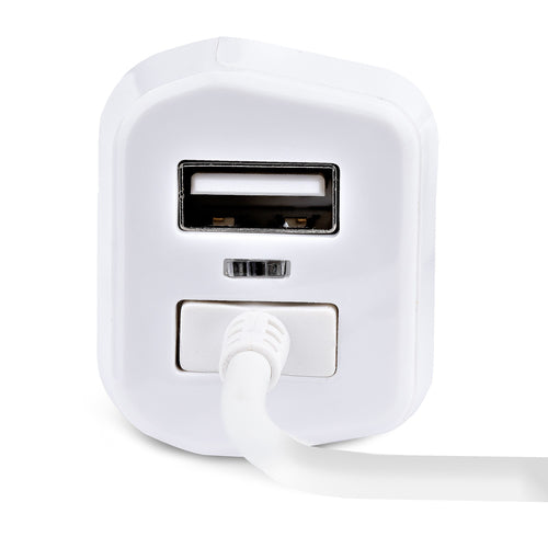 StarTech.com Lightning Car Charger with Coiled Cable, 1m Coiled Lightning Cable, 12W, White, 2 Port USB Car Charger Adapter for Phones and Tablets, Dual USB In Car iPhone Charger