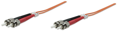 Intellinet Fiber Optic Patch Cable, OM1, ST/ST, 1m, Orange, Duplex, Multimode, 62.5/125 µm, LSZH, Fibre, Lifetime Warranty