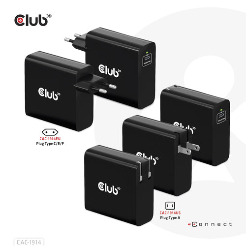 CLUB3D Travel Charger 140 Watt GaN technology, Single port USB Type-C, Power Delivery(PD) 3.1 Support
