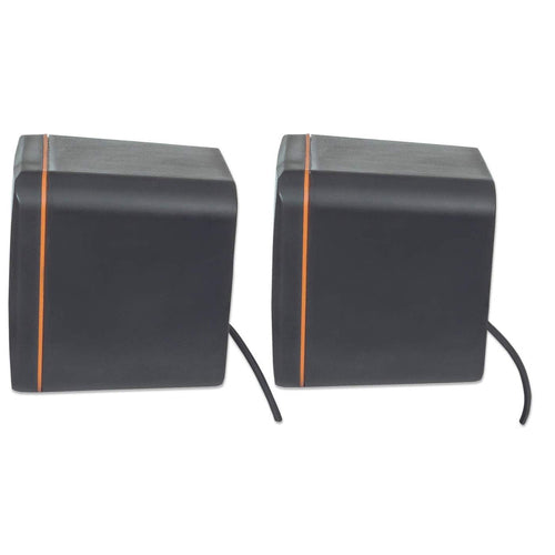 Manhattan 2600 Series Speaker System, Small Size, Big Sound, Two Speakers, Stereo, USB power, Output: 2x 3W, 3.5mm plug for sound, In-Line volume control, Cable 0.9m, Black, Three Year Warranty