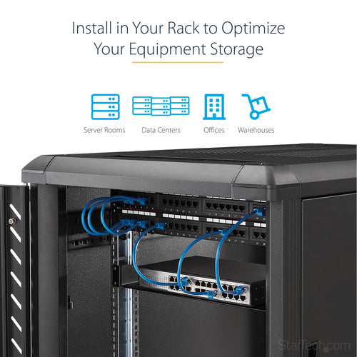 StarTech.com 2U Server Rack Shelf - Universal Rack Mount Cantilever Shelf for 19" Network Equipment Rack & Cabinet - Heavy Duty Steel – Weight Capacity 50lb/23kg - 22" Deep Tray, Black