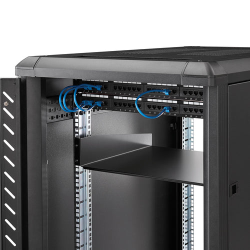 StarTech.com 2U Server Rack Shelf - Universal Rack Mount Cantilever Shelf for 19" Network Equipment Rack & Cabinet - Heavy Duty Steel – Weight Capacity 44lb/20kg - 16" Deep Tray, Black