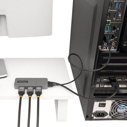 StarTech.com 3-Port MST Hub - DisplayPort to 3x HDMI, Triple 4K 60Hz Monitors, DP 1.4 Multi-Monitor Video Adapter, 1ft (30cm) Built-in Cable, USB Powered, Windows Only