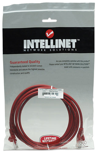 Intellinet Network Patch Cable, Cat5e, 15m, Red, CCA, U/UTP, PVC, RJ45, Gold Plated Contacts, Snagless, Booted, Lifetime Warranty