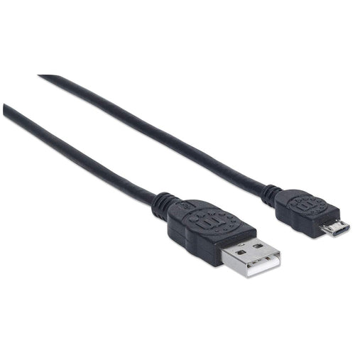 Manhattan USB-A to Micro-USB Cable, 3m, Male to Male, Black, 480 Mbps (USB 2.0), Equivalent to UUSBHAUB3M, Hi-Speed USB, Lifetime Warranty, Polybag