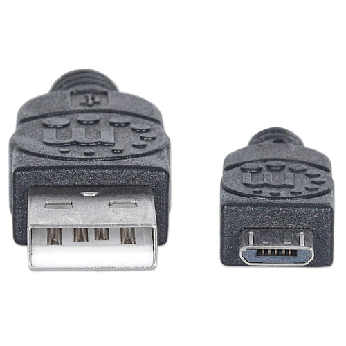 Manhattan USB-A to Micro-USB Cable, 3m, Male to Male, Black, 480 Mbps (USB 2.0), Equivalent to UUSBHAUB3M, Hi-Speed USB, Lifetime Warranty, Polybag