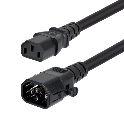 StarTech.com 10ft (3m) Heavy Duty Power Extension Cord, Locking C14 to C13, PDU Power Cord, 15A 250V, 14AWG, AC Power Cable Extension, TAA Compliant, UL Listed