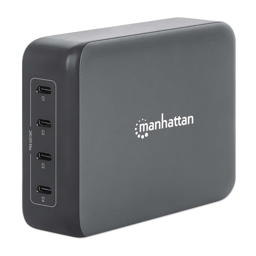 Manhattan 4-Port GaN USB Power Delivery Charging Station - 240 W / PD 3.1, Four USB-C PD Ports with up to 140 W per Port, 240 W Total Output, Power Delivery 3.1, Black