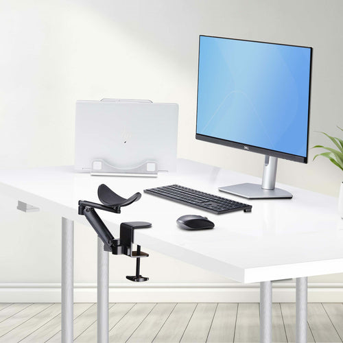 StarTech.com Adjustable Arm Rest for Office Desk, Ergonomic Arm/Elbow Support, 360-Degree Rotation, Clamp-On/No Drill Installation, Black