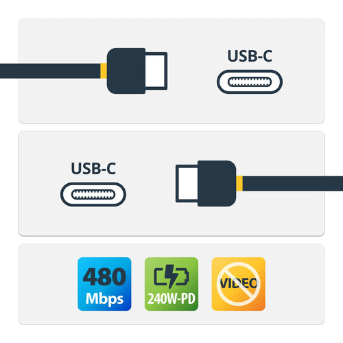 StarTech.com 3ft USB-C Charging Cable, USB-IF Certified USB C Cable, 240W PD EPR, USB 2.0 Type-C Laptop Charger Cord, USB-C Data Transfer Cable, TPE Jacket, M/M