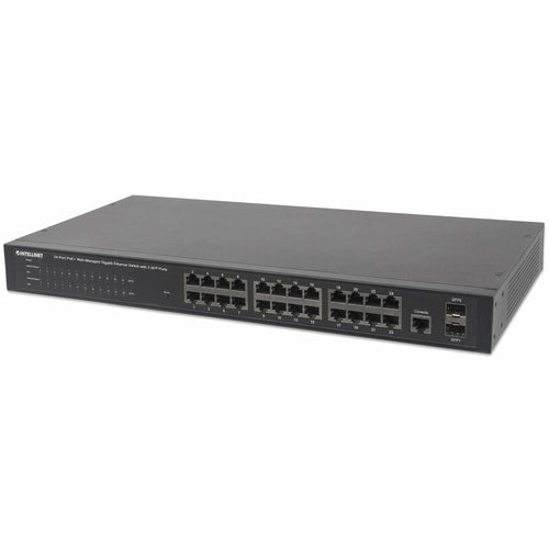 Intellinet 24-Port Gigabit Ethernet PoE+ Web-Managed Switch with 2 SFP Ports, 24 x PoE ports, IEEE 802.3at/af Power over Ethernet (PoE+/PoE), 2 x SFP, Endspan, 19" Rackmount