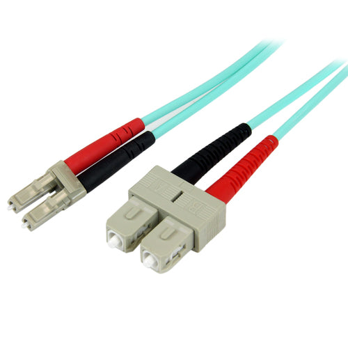 StarTech.com 3ft (10ft) LC/UPC to SC/UPC OM3 Multimode Fiber Optic Cable, Full Duplex 50/125µm Zipcord Fiber Cable, 100G, Low Insertion Loss, LSZH Fiber Jumper Cord