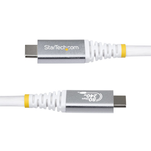 StarTech.com 3ft (91cm) USB4 Cable, 80Gbps, USB-IF Certified USB-C Cable, 240W PD, 8K 120Hz/4K 240Hz DP2.1 DP80, TPE Jacket, Thunderbolt 4 Compatible - White USB-C Cord