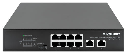 Intellinet 8-Port Gigabit Ethernet PoE+ Switch with 2 RJ45 Gigabit Uplink Ports, IEEE 802.3at/af Power over Ethernet (PoE+/PoE) Compliant, 120 W, Endspan, Desktop (WITH C14 2 PIN POWER CORD)