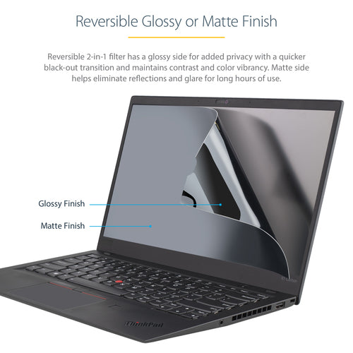 StarTech.com 14in Laptop Privacy Screen - Anti-Glare Privacy Filter for Widescreen (16:9) Displays - Laptop Monitor Screen Protector with 51% Blue Light Reduction - Reversible Matte/Glossy Sides
