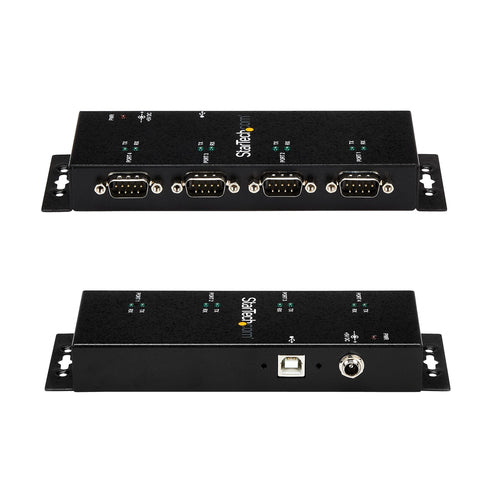 StarTech.com 4 Port USB to DB9 RS232 Serial Adapter Hub – Industrial DIN Rail and Wall Mountable