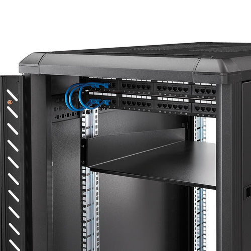 StarTech.com 2U Server Rack Shelf - Universal Rack Mount Cantilever Shelf for 19" Network Equipment Rack & Cabinet - Heavy Duty Steel – Weight Capacity 50lb/23kg - 22" Deep Tray, Black