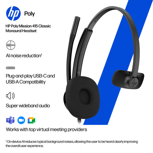HP Poly Mission 415 Monaural USB Wired Headset (Bulk)