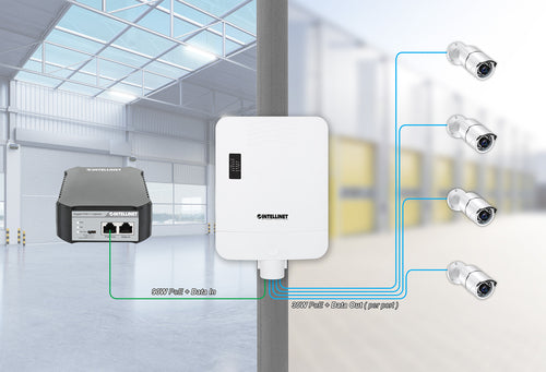 Intellinet Outdoor PoE-Powered 5-Port Gigabit Switch with PoE Passthrough / 4-Port PoE+ Extender