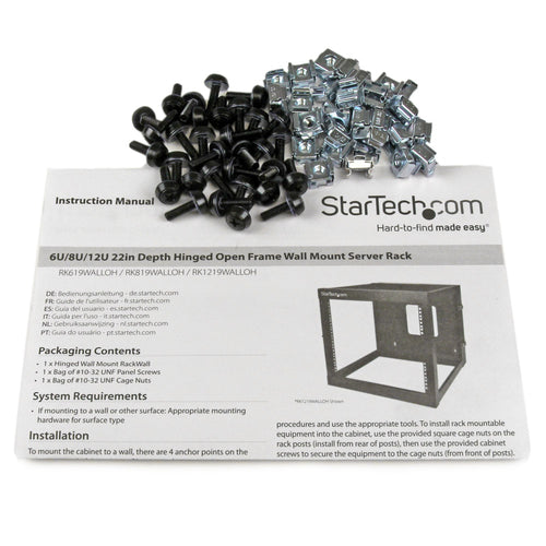 StarTech.com 8U Hinged Open Frame Wall-Mount Server Rack - 22 in. Deep