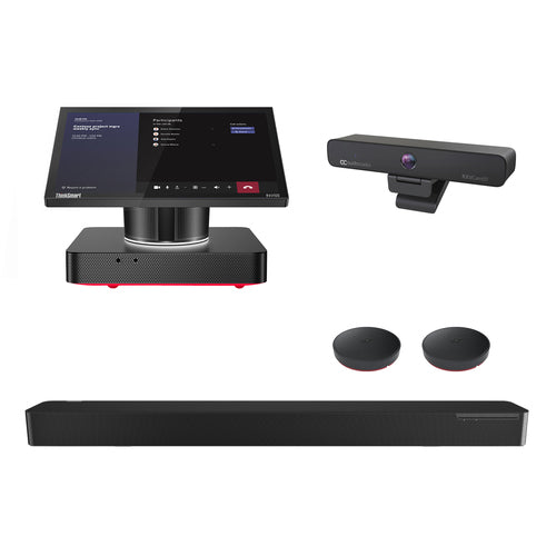AudioCodes RXV100 Hub with Audio bundled with RXVCam50M and RX40 (Audio Bar with satellite speakers) for use up to large rooms. Compatible with Teams or Zoom