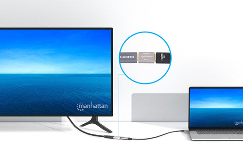 Manhattan HDMI Coupler, 8K@60Hz (Ultra High Speed), Female to Female, Straight Connection, Silver, 4K@120Hz, Connect HDMI cables up to 5m on each side, Works with all HDMI devices, Lifetime Warranty
