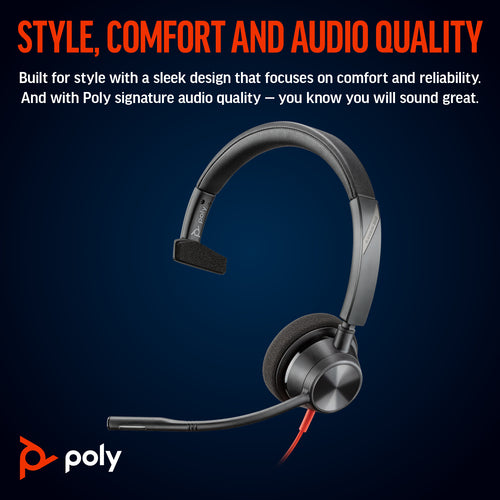 HP Poly Blackwire 3310 Monaural USB-C Headset +USB-C/A Adapter