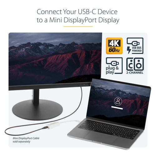 StarTech.com USB-C to Mini DisplayPort Adapter - 4K 60Hz - White - USB 3.1 Type-C to Mini DP Adapter - Upgraded Version is CDP2MDPEC