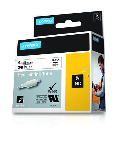 DYMO IND Heat-Shrink Tube Labels - 9mm x 1,5m - Black on White