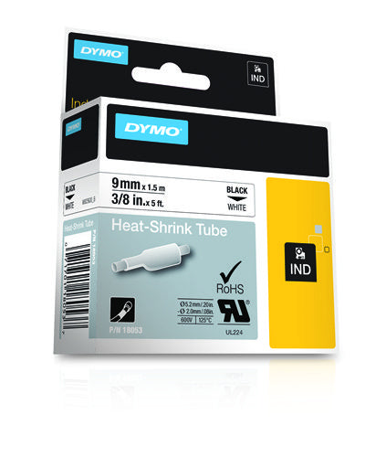 DYMO IND Heat-Shrink Tube Labels - 9mm x 1,5m - Black on White