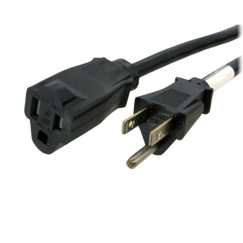 StarTech.com 3ft (1m) Power Extension Cord, NEMA 5-15R to NEMA 5-15P Black Extension Cord, 13A 125V, 16AWG, Outlet Extension Power Cable, NEMA 5-15R to NEMA 5-15P AC Computer Power Cord - UL Listed
