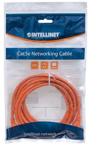Intellinet Network Patch Cable, Cat6, 15m, Orange, CCA, U/UTP, PVC, RJ45, Gold Plated Contacts, Snagless, Booted, Lifetime Warranty, Polybag