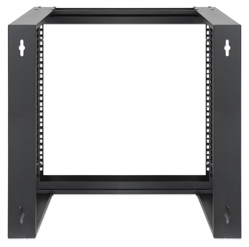 Intellinet 19" Wall Mount Open Frame Network Rack, 9U, Front-hinged Swing Frame Flat Pack, 2-Post, 17.7 in. Depth, Black RAL 9004