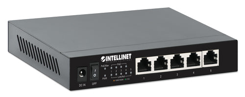 Intellinet 5-Port 2.5G Ethernet PoE+ Switch Four PSE PoE+ Ports, 10/100/1000/2500 Mbps on all Ports, 55 W PoE Power Budget, Unmanaged, Desktop Format, Wall-mount Option