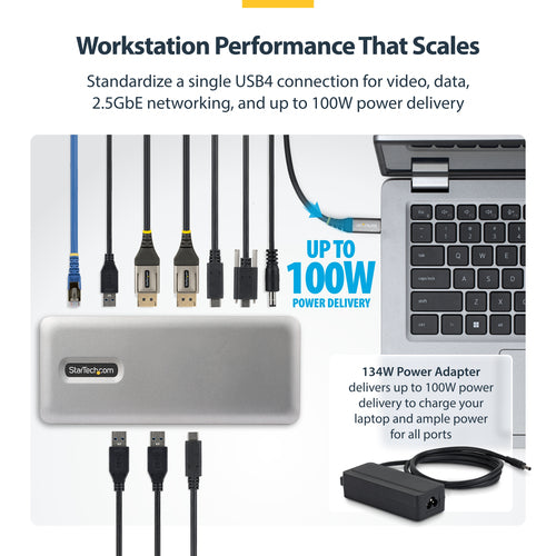 StarTech.com USB4 Docking Station, Driverless Dual 4K for macOS and Windows, Universal USB-C Dock with 100W Laptop Charging and 2.5GbE