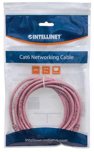 Intellinet Network Patch Cable, Cat6, 15m, Pink, U/UTP, Gold Plated Contacts, Snagless, Booted