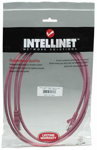 Intellinet Network Patch Cable, Cat5e, 15m, Pink, CCA, U/UTP, PVC, RJ45, Gold Plated Contacts, Snagless, Booted, Polybag