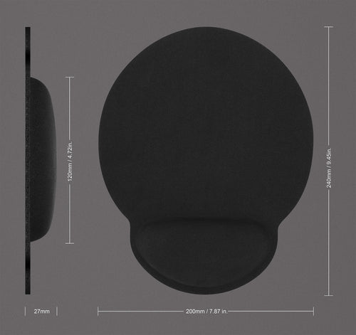 Manhattan Wrist Gel Support Pad and Mouse Mat, Black, 241 × 203 × 40 mm, non slip base, Lifetime Warranty, Card Retail Packaging