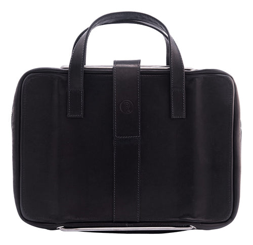 R-Go Tools Laptop bag R-Go Viva, full-grain leather, with integrated laptop stand, shoulder strap, 15.6-inch, black