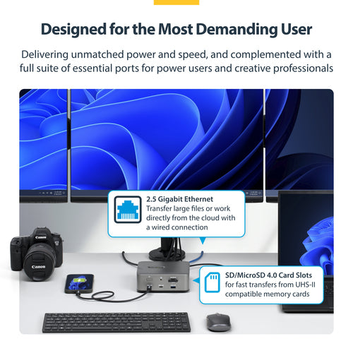 StarTech.com Thunderbolt 5 Universal Docking Station, Multi-Display Hub, 8K 60Hz or 4K 144Hz, 120Gbps Bandwidth Boost, 140W PD, 30W Phone Charging, USB 10Gbps, 2.5G LAN